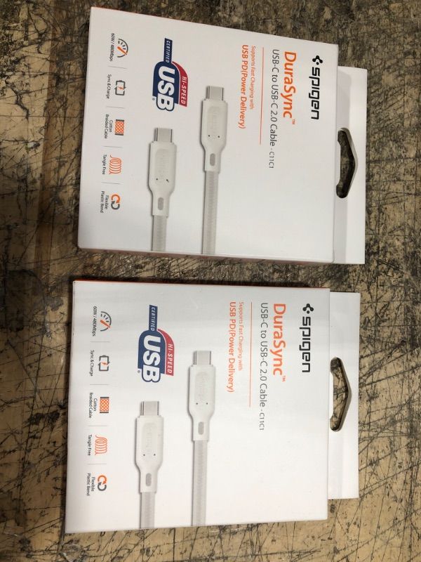 Photo 2 of Spigen DuraSync 60W USB C to USB C Cable Power Delivery PD [4.9ft] Fast Charging Cable Type C for Galaxy S23 S22 S21 Ultra Plus Note 20 Z Fold 4 3 Flip 4 3 S20 FE Note 20 Pixel 6 Pro 6 MacBook iPad White-- 2 ITEMS 