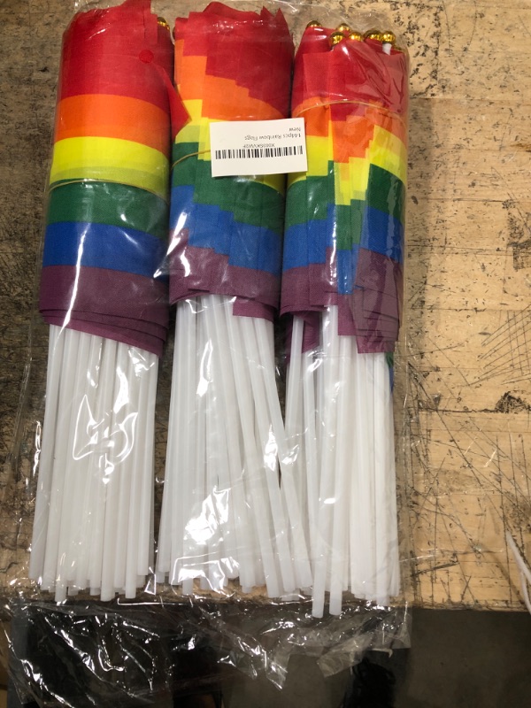 Photo 2 of 144PCS Pride Flags Bulk Mini Rainbow LGBTQ Gay Accessories Handheld Small LGBT Stick Flags American Pride Month Decorations Stuff Parades Party Favor Supplies