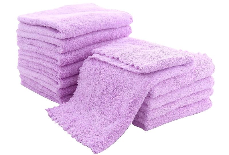 Photo 1 of 12 Pack Baby Washcloths - Extra Absorbent and Soft Wash Clothes for Newborns, Infants and Toddlers - Suitable for Baby Skin and New Born - Microfiber Coral Fleece 12x12 Inches, Violet Purple