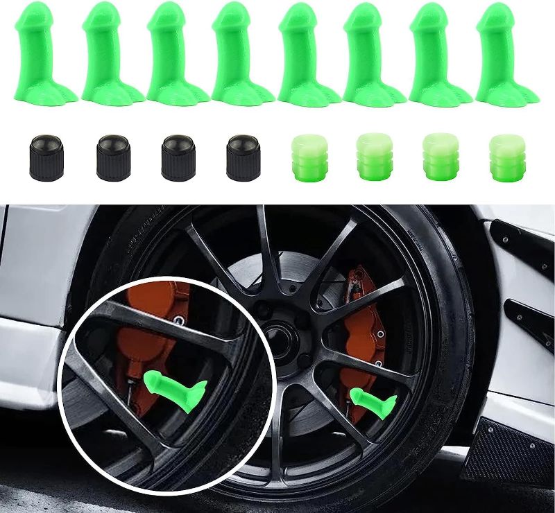 Photo 1 of 16 Pack Prank Valve Stem Caps,Car Luminous Tire Valve Cover for Fits for Cars, Trucks, SUVs, Auto, Bikes, Motorcycles, Trucks(green)