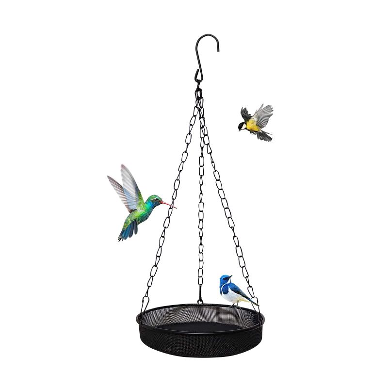 Photo 1 of 2 POMINEE Metal Bird Feeders for Outdoors Hanging, Black Mesh Tray Bird Feeder, Garden Decoration for Attracting Birds