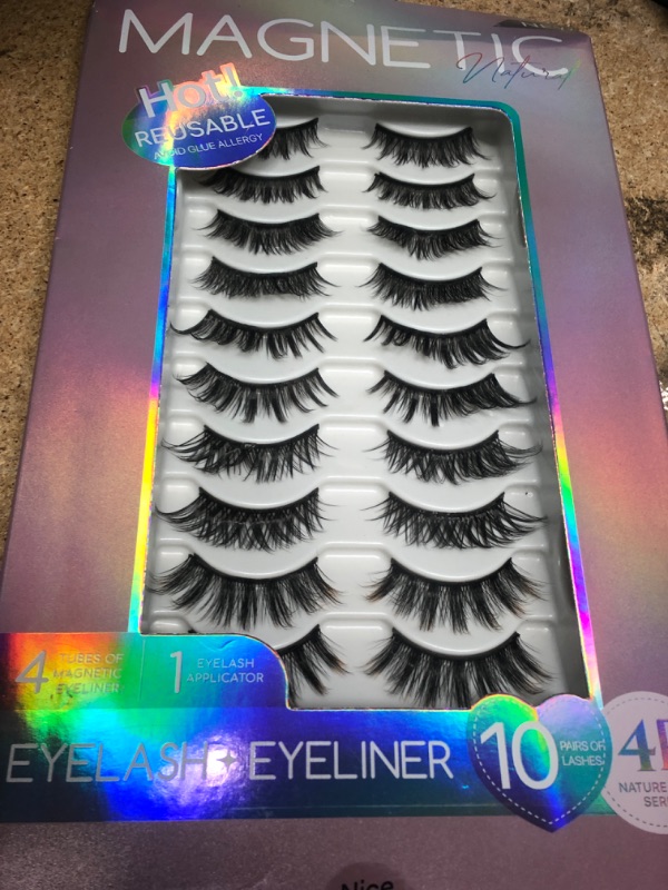 Photo 2 of 10 Pairs Magnetic Eyelashes Natural Look 3D Strong Magnetic Lashes with Eyeliner Kit No Glue Mixed Style Reusable Magnetic False Eyelashes Magnets Lashes Mink Fake Eyelashes?8 Pairs Black+ 2 Pairs Color? magnetic lash 10 pairs C