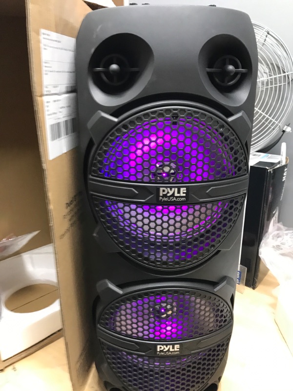 Photo 2 of Portable Bluetooth PA Speaker - 240W Dual 8" Rechargeable Indoor/Outdoor BT Karaoke Audio System - TWS, Party Lights, LED Display, FM/AUX/MP3/USB/SD, 6.5mm in, Carry Handle - Wireless Mic, Remote 8 inch