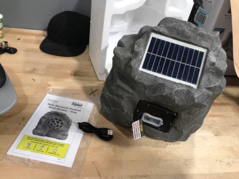 Photo 2 of Alpine Corporation Waterproof Bluetooth Solar-Powered Outdoor Wireless Rock Speaker, Gray