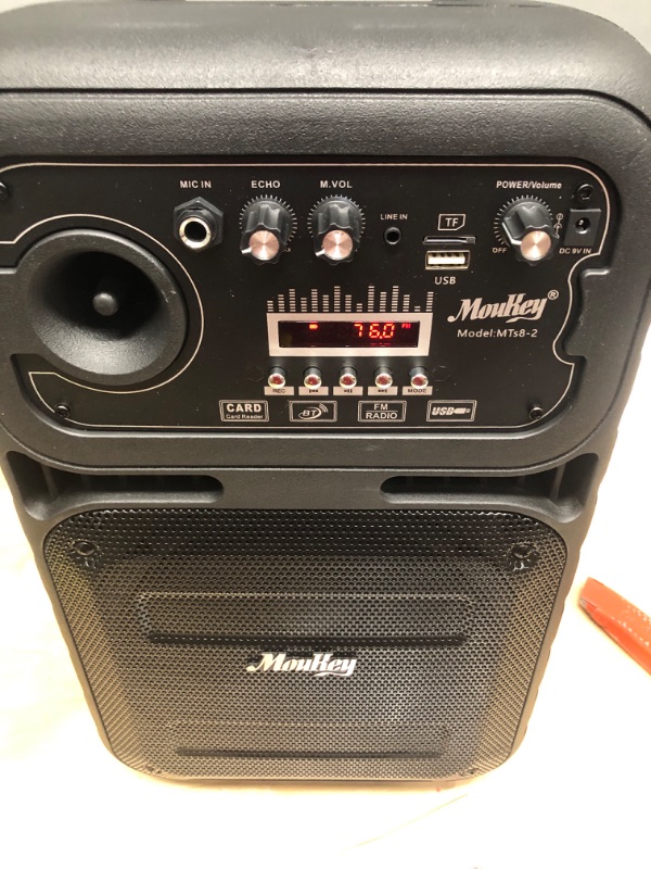 Photo 1 of Moukey Outdoor Speaker, Karaoke Machine with Wireless Microphone, PA System Subwoofer for Events/Christma, Portable Bluetooth Speaker with Echo Adjustment, Support TWS/REC/AUX/USB/TF/FM