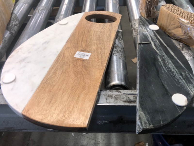 Photo 2 of **Damage, See Photos**Bloomingville Marble and Acacia Wood Cutting Board with Handle, Multicolor Serving Pieces, 15" L x 15" W x 1" H