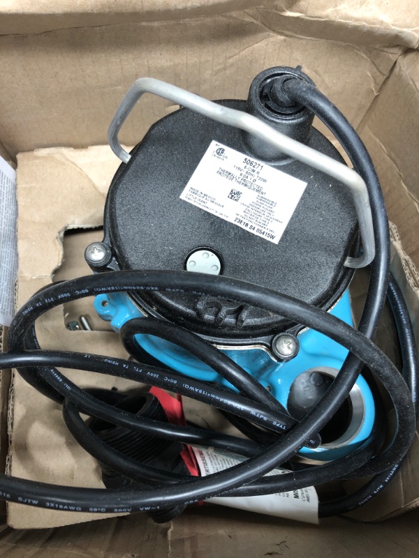 Photo 2 of 1.5" 1/3 HP Big John Submersible Sump Pump Volts / Cord Length: 115 Volts / 10' Power Cord / UL/CSA Cert