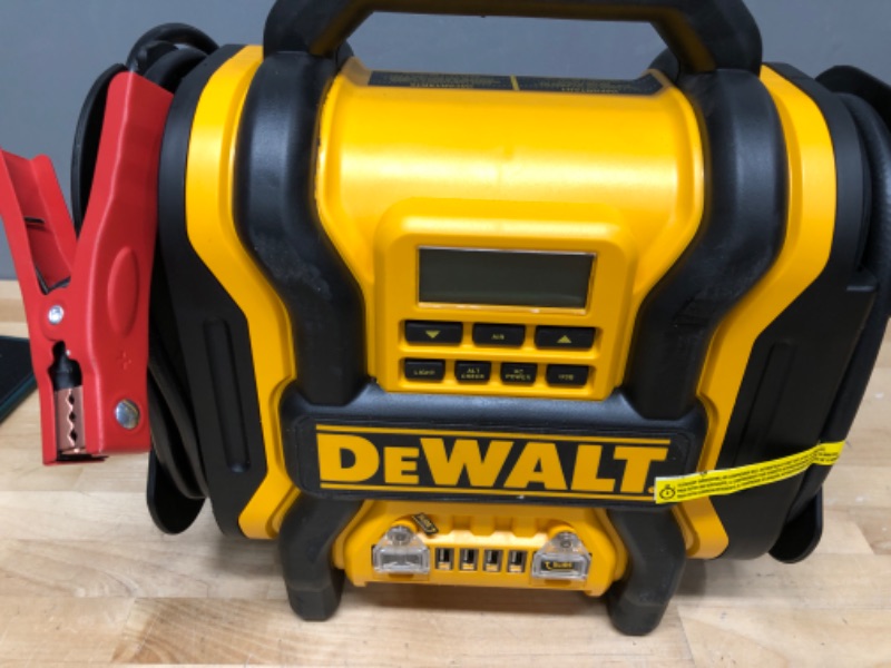 Photo 3 of DEWALT DXAEPS14 1600 Peak Battery Amp 12V Automotive Jump Starter/Power Station with 500 Watt AC Power Inverter, 120 PSI Digital Compressor, and USB Power , Yellow