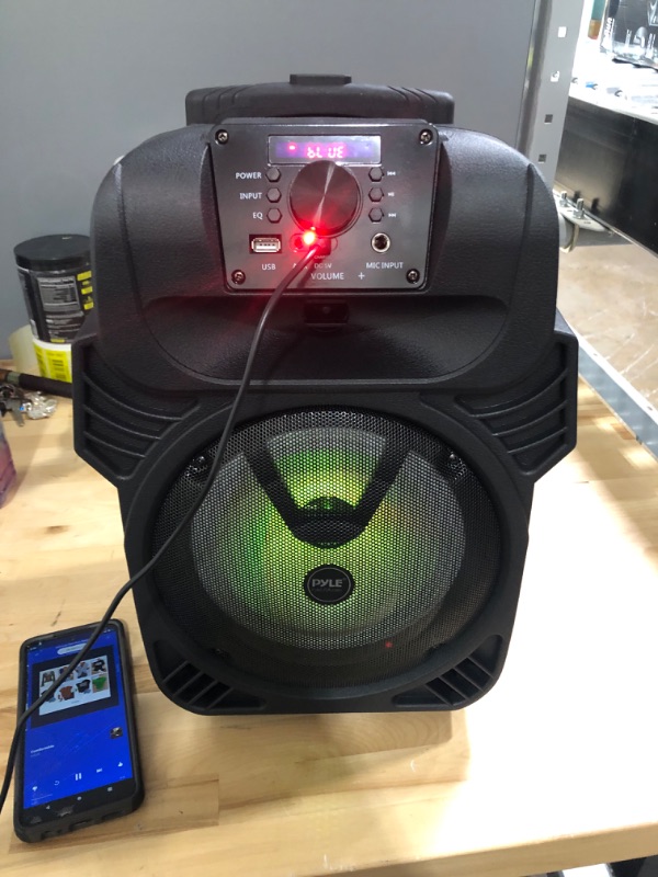 Photo 3 of 400W Portable Bluetooth PA Loudspeaker - 8” Subwoofer System, 4 Ohm/55-20kHz, USB/MP3/FM Radio/ ¼ Mic Inputs, Multi-Color LED Lights, Built-in Rechargeable Battery w/ Remote Control - Pyle PPHP844B