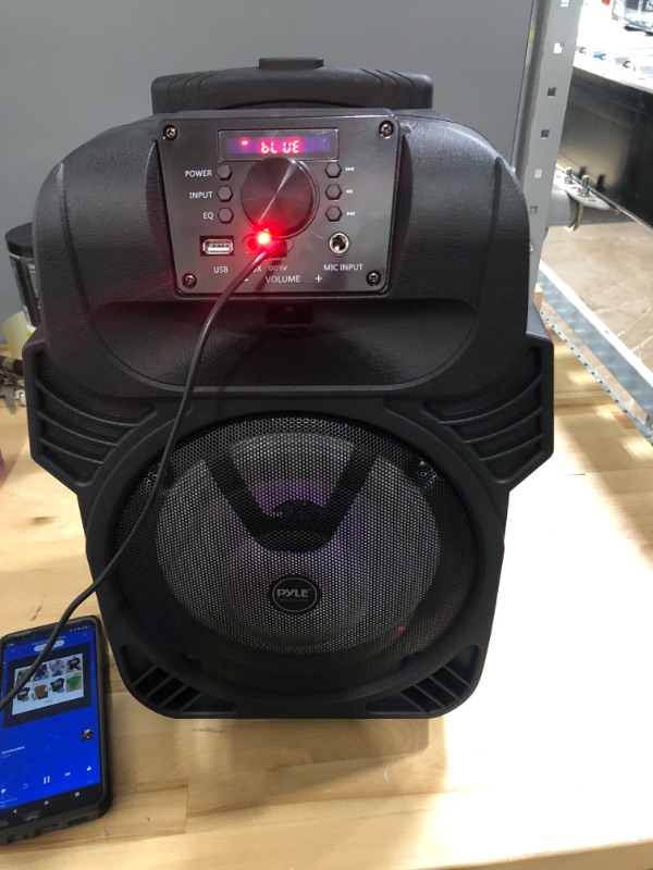 Photo 2 of 400W Portable Bluetooth PA Loudspeaker - 8” Subwoofer System, 4 Ohm/55-20kHz, USB/MP3/FM Radio/ ¼ Mic Inputs, Multi-Color LED Lights, Built-in Rechargeable Battery w/ Remote Control - Pyle PPHP844B