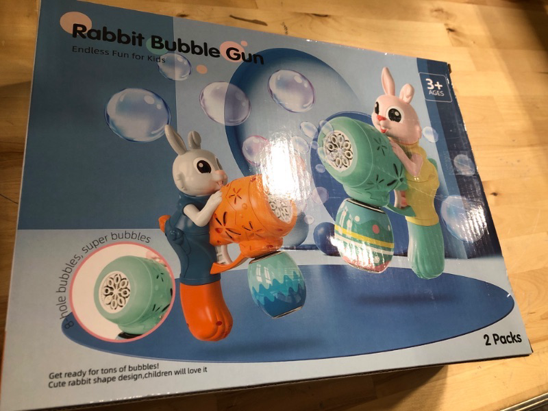 Photo 2 of Bubble Guns for Kids 2 Pack Rabbit Bubble Machine for Toddlers Electric Bubble Toy Automatic Bubble Blower Bubble Maker with 10 Packs Bubble Solutions for Summer Outdoor Party Birthday Gift