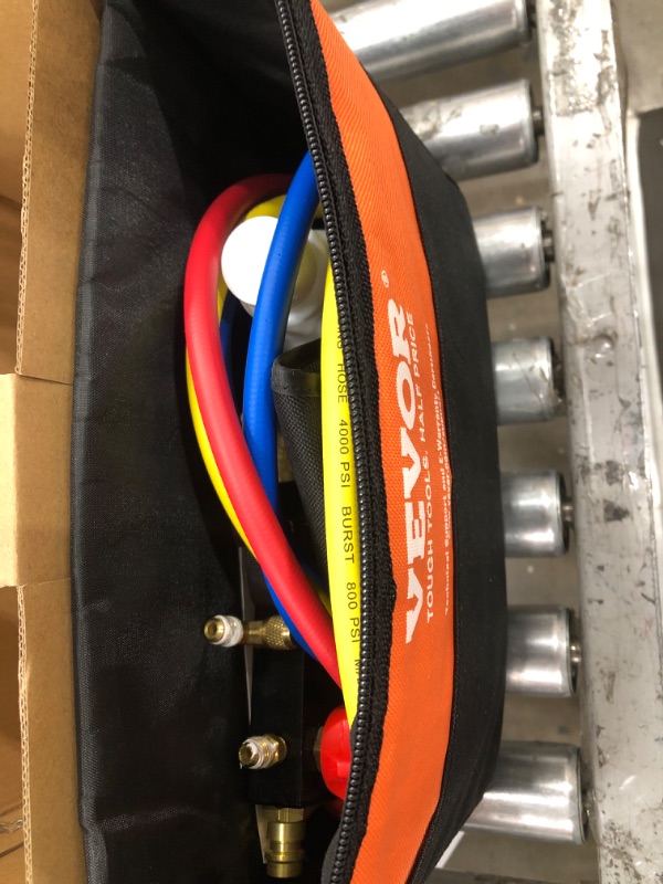 Photo 1 of VEVOR 3.5 CFM AC Vacuum Pump and Gauge Set, Applicable to R134a, R1234yf Refrigerant, Single Stage Rotary Vane HVAC Air Vacuum Pump, Refrigerant Kit, Manifold Gauge, High Pressure Hose Including 4 CFM with Leak Detector
