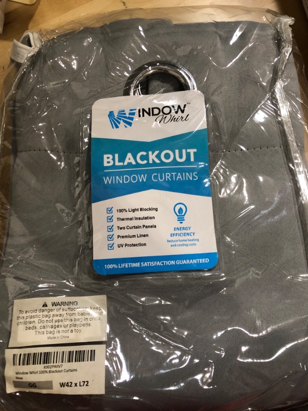 Photo 2 of 100% Blackout Window Curtains: Room Darkening Thermal Window Treatment with Light Blocking Black Liner for Bedroom, Nursery and Day Sleep - 2 Pack of Drapes, Glacier Gray (72” Drop x 42” Wide Each) Glacier Gray W42 x L72