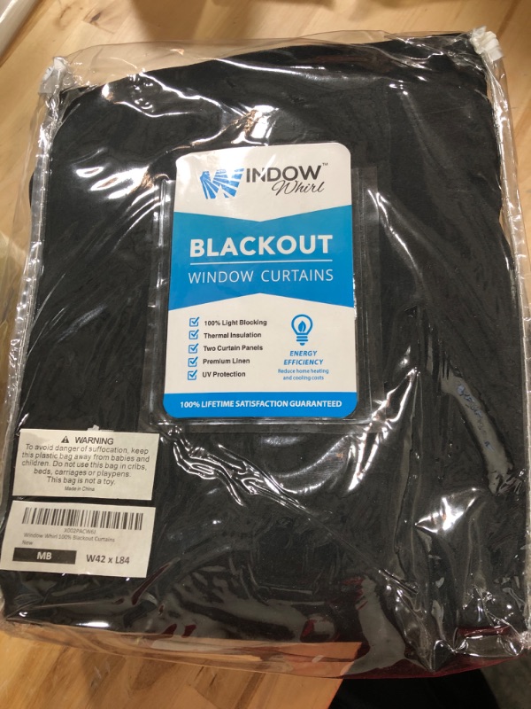 Photo 2 of 100% Blackout Window Curtains: Room Darkening Thermal Window Treatment with Light Blocking Black Liner for Bedroom, Nursery and Day Sleep - 2 Pack of Drapes, Midnight Black (84” Drop x 42” Wide Each) Midnight Black W42 x L84