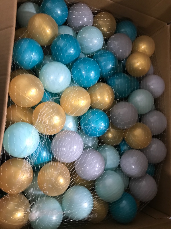 Photo 2 of Ball Pit Balls 150 Count for Kids 4 Vibrant Colors - Non-Toxic Crush Proof Soft Plastic Play Balls for Toddler Ball Pits Play & Playpen & Pool Tent Party Favors Summer Water Bath Toy 150 pcs F*Gold-gray&blue