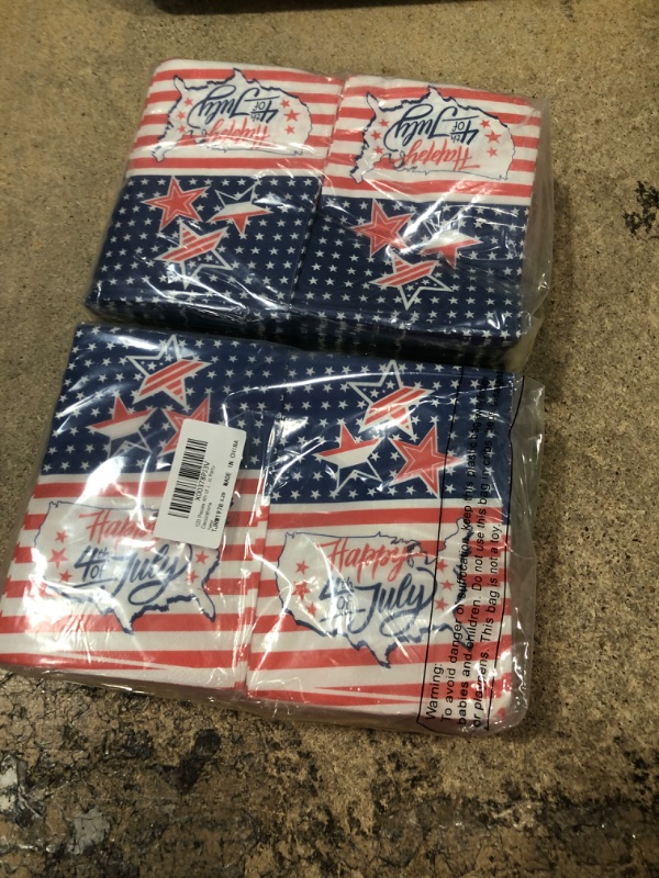 Photo 2 of 2 pack of 100 Pieces 4th of July Napkins 3 Ply Patriotic Disposable Paper Napkins Independence Day American Flag Dinner Guest Hand Towel Star and Stripes Napkins for Memorial Day Patriotic Party Decorations