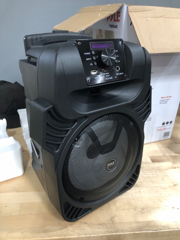 Photo 2 of 400W Portable Bluetooth PA Loudspeaker - 8” Subwoofer System, 4 Ohm/55-20kHz, USB/MP3/FM Radio/ ¼ Mic Inputs, Multi-Color LED Lights, Built-in Rechargeable Battery w/ Remote Control - Pyle PPHP844B