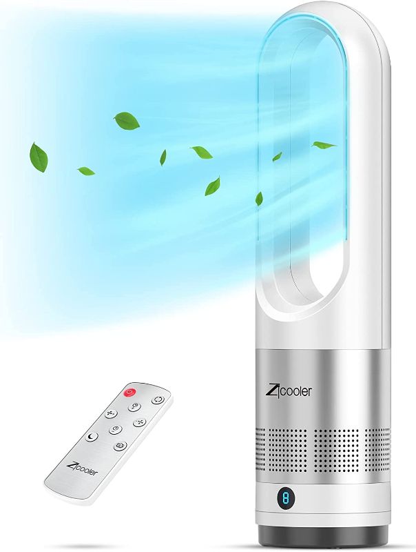 Photo 1 of 
ZICOOLER Bladeless Fan, 22" Tower Fan with Remote, 8 Speeds, 9H Timer, 80°Swing, Oscillating Fans for Home, 35dB Quiet DC Standing Floor Fan for Bedroom
Color:white silver