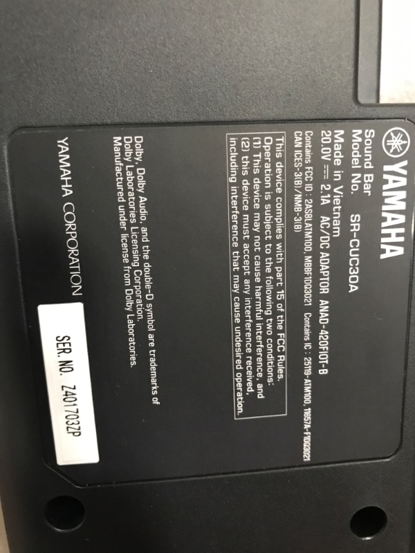 Photo 3 of **BRAND NEW**
Yamaha SR-C30A Compact Sound Bar with Wireless Subwoofer and Bluetooth, Black