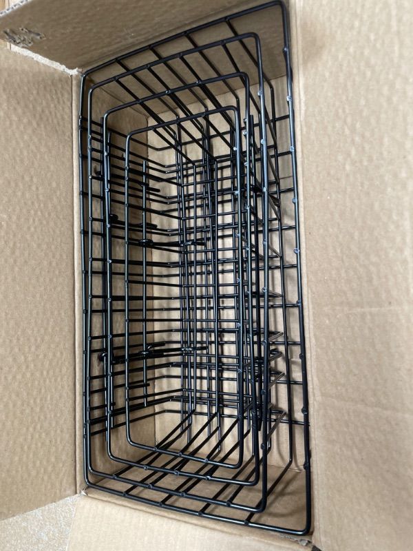Photo 1 of 4 Pack Pegboard Baskets, 4 Sizes Black Metal Wire Pegboard Baskets Bins Set, Pegboard Accessories Wall Mount Organizer Attachments for Organizing Various Tools for Storage Home Office Garage