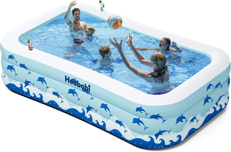 Photo 1 of Inflatable Pool with Seats, Size: 130"x 72" x 22" Thickened Kiddie Pool for Kids, Toddlers and Adults, Blow Up Above Ground Swimming Pool for Family, Backyard, Garden, Lawn, Outdoor
