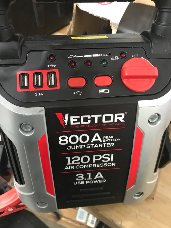 Photo 2 of * item missing charger *
Vector J7cv 800 Peak Amp Portable Car Jump Starter 120 PSI Compressor