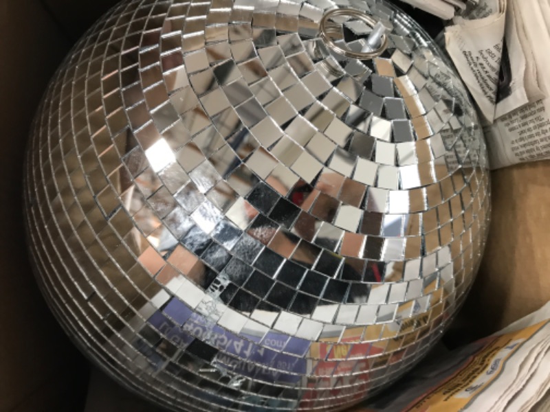 Photo 2 of 16 Inch Large Disco Ball Decorations, 70's 80's 90's Silver Rotating Glass Mirror Ball with Hanging Ring, for Bar DJ Club Stage Lighting Holiday Christmas Party Birthday Wedding Home Business Events…