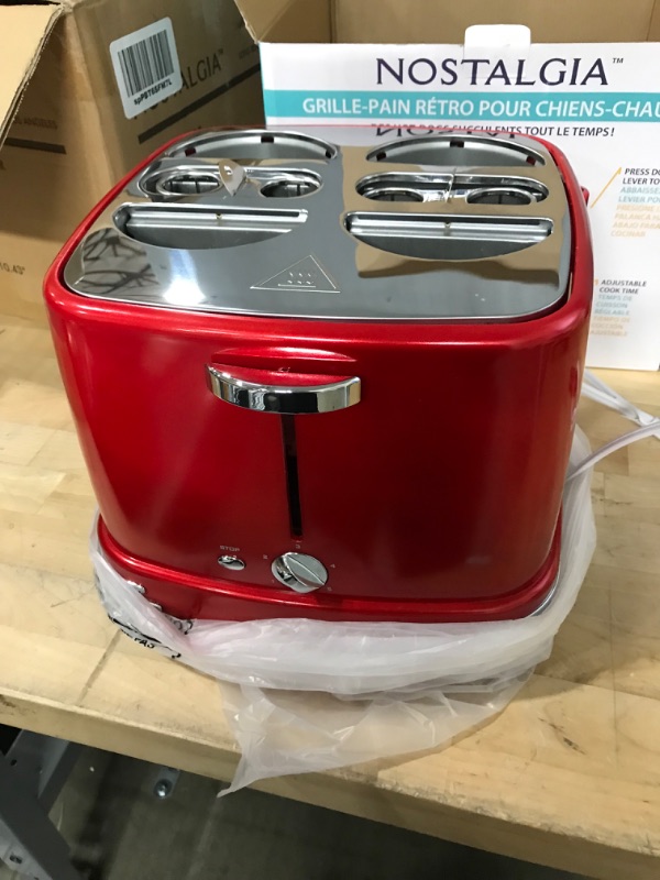 Photo 2 of * item used with minor damage * tested * works *
Nostalgia 4 Slot Hot Dog and Bun Toaster with Mini Tongs, Hot Dog Toaster Works with Chicken, Turkey, 