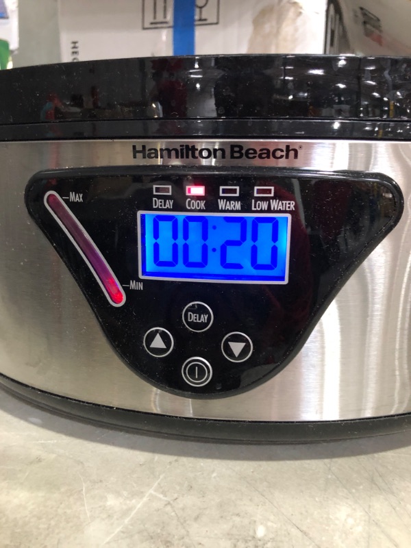 Photo 5 of * item is used * item powers on *
Hamilton Beach Digital Food Steamer for Quick, Healthy Cooking with Stackable Two-Tier Bowls for Vegetables and Seafood Plus Rice Basket, 