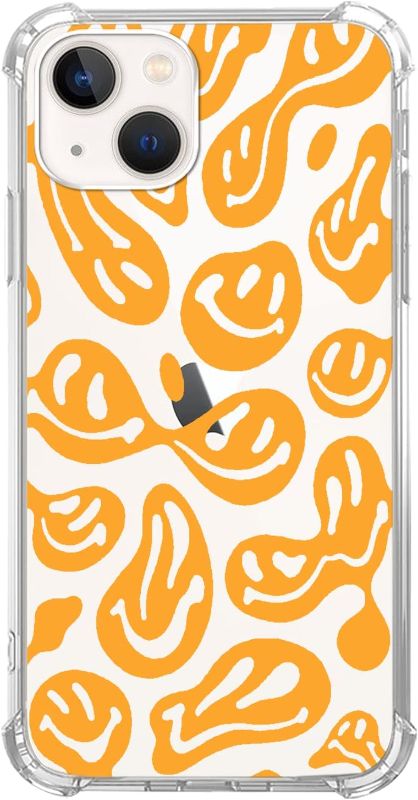 Photo 1 of Aesthetic Orange Trippy Smile Face Case Compatible with iPhone 14 Plus, Cute Orange Smile Face Clear Case for Teens Women Men, Soft TPU Shockproof Clear Case for iPhone 14 Plus
