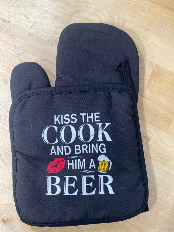 Photo 2 of **PACK OF THREE ** Kiss the Cook and Bring Him A Beer, Oven Mitts and Pot Holders Sets of 2?Funny Oven Mitt?Cute Housewarming Gift?Housewarming Gifts for New Home?New Homeowner Gifts for Home