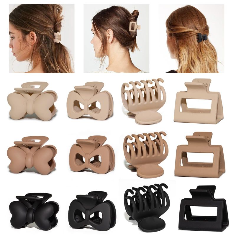 Photo 1 of 24PCS Small Hair Clips for Women Girls, 1.6" Square Matte Medium Hair Claw Clips for Thin Hair, Double Row Teeth Mini Hair Clips for Fine Thick Hair Cute Jaw Clips Hair Accessories 4 Style NonSlip (Neutral Color)