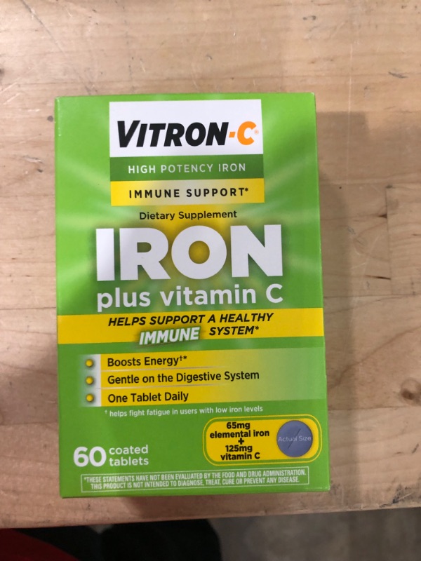 Photo 3 of Vitron-C Iron Supplement & Immune Support, Once Daily, High Potency Iron with Vitamin C, Dye Free Tablets, 60 Count 60 Count (Pack of 1) Immunity