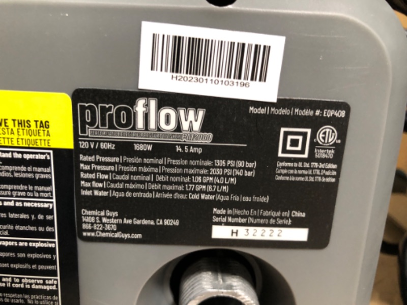 Photo 1 of Chemical Guys EQP_312PW 3-Piece Mega Foaming Car Wash Kit Including Honeydew Snow Foam (1 Gallon), TORQ Max Foam 8 Foam Cannon and EQP408 ProFlow Performance Electric Pressure Washer Pressure Washer + EQP_312 Kit
