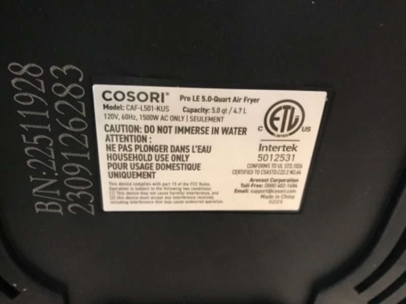 Photo 3 of ****FOR PARTS ONLY - DAMAGED***
COSORI Air Fryer, 5 QT, 9-in-1 Airfryer 