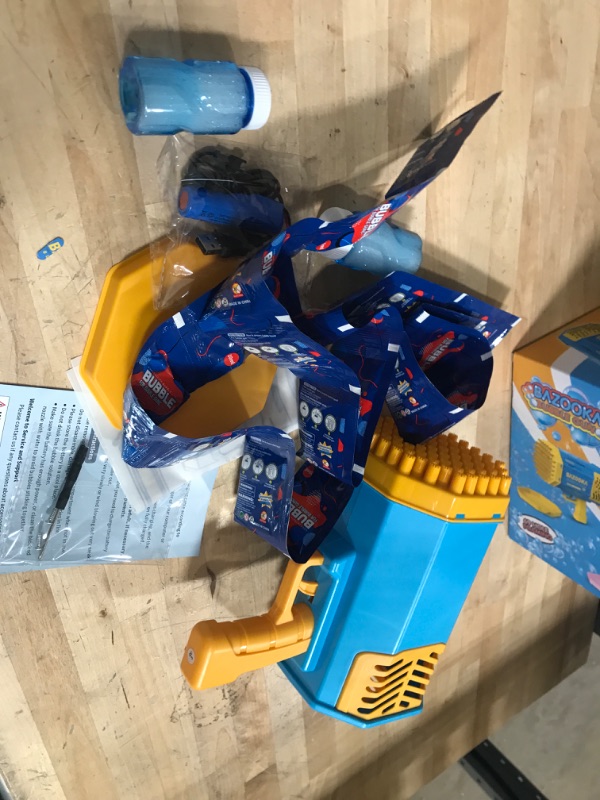 Photo 1 of Bubble Gun with Light Bubble Solution 69 Holes Big Rocket Boom Bubble Launcher Gun Blower Bubble Blaster Machine Bubbles Maker Toys for Kids Outdoor Indoor Birthday Wedding Party Blue