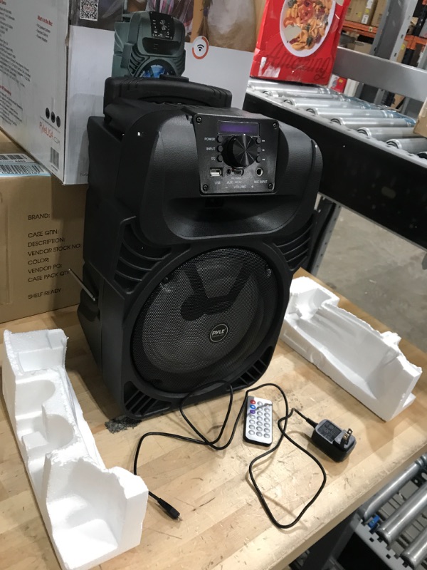 Photo 2 of 400W Portable Bluetooth PA Loudspeaker - 8” Subwoofer System, 4 Ohm/55-20kHz, USB/MP3/FM Radio/ ¼ Mic Inputs, Multi-Color LED Lights, Built-in Rechargeable Battery w/ Remote Control - Pyle PPHP844B