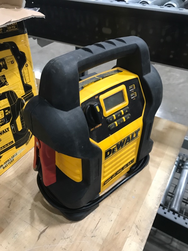 Photo 2 of DEWALT DXAEJ14 Digital Portable Power Station Jump Starter: 1400 Peak/700 Instant Amps, 120 PSI Digital Air Compressor, 3.1A USB Ports, Battery Clamps , Yellow