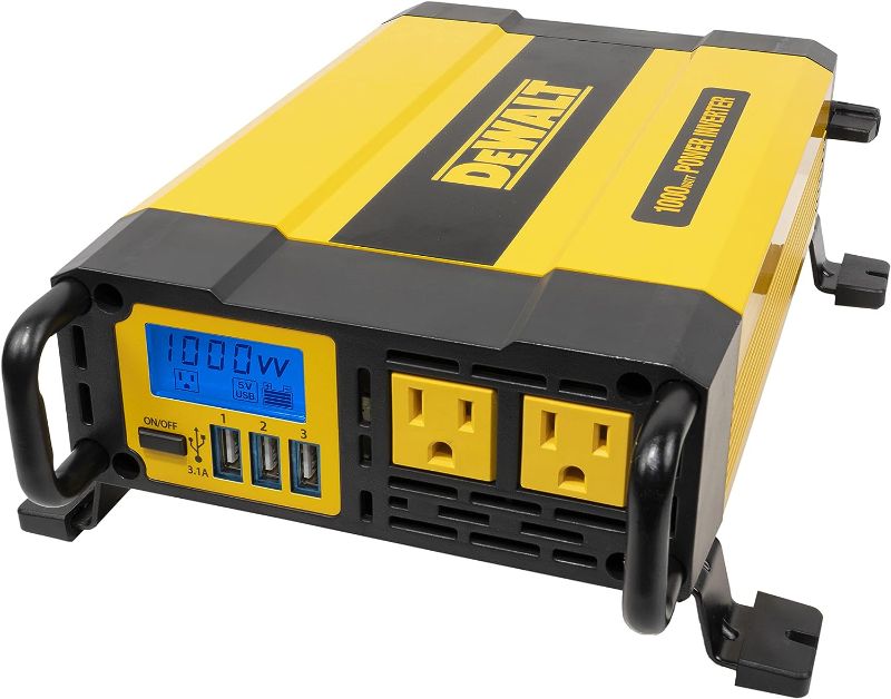 Photo 1 of DEWALT DXAEPI1000 Power Inverter 1000W Car Converter with LCD Display: Dual 120V AC Outlets, 3.1A USB Ports, Battery Clamps
