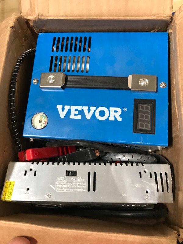 Photo 3 of VEVOR PCP Air Compressor, 4500PSI Portable PCP Compressor, 12V DC/110V AC PCP Airgun Compressor Manual-stop, w/External Power Adapter, Built-in Fan, Suitable for Paintball, Air Rifle, Scuba Bottle