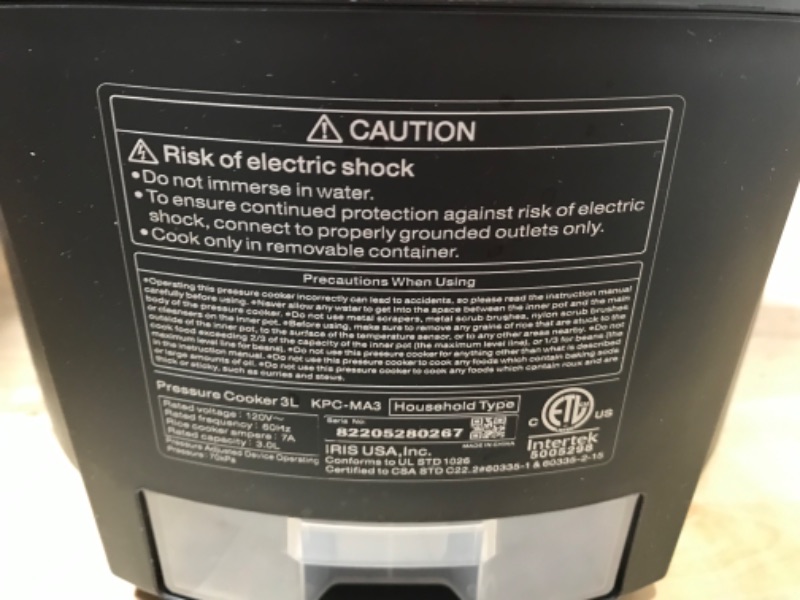 View 5 of IRIS USA 3 Qt. 8-in-1 Electric Pressure Cooker, Slow Cooker, Rice Cooker, Steamer, Sear & Sauté, Yogurt, Compact Multi-Cooker for 2-3 People with Over 110 Pre-Programmed Recipes, Vegan Friendly, Black