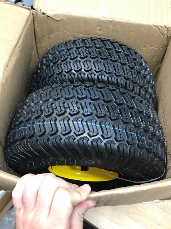 Photo 2 of MaxAuto 2 Pcs Lawn Mower Tires 15x6.00-6 with Wheel for Riding Mowers, 3" Offset Hub Long with 3/4" bearings, Pneumatic Tire