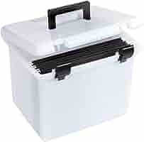 Photo 2 of Pendaflex Portable File Box, Frosted White, Hinged Lid & Hanging File Folders, Letter Size, Assorted Colors, 1/5-Cut Adjustable Tabs, 25 Per Box (81663) File Box + File Folders, 25 Per Box