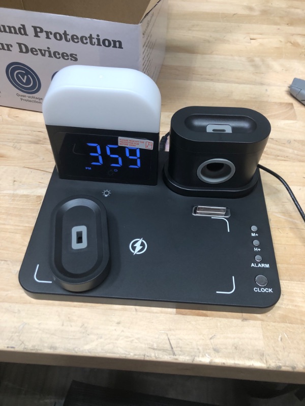 Photo 2 of Wireless Charging Station for Multiple Devices, Alarm Clock with Wireless Charging & Night Light, Fast Wireless Charger Compatible with iPhone 13/13 Pro/12/12Pro Max/iWatch/AirPods/Samsung & More Green