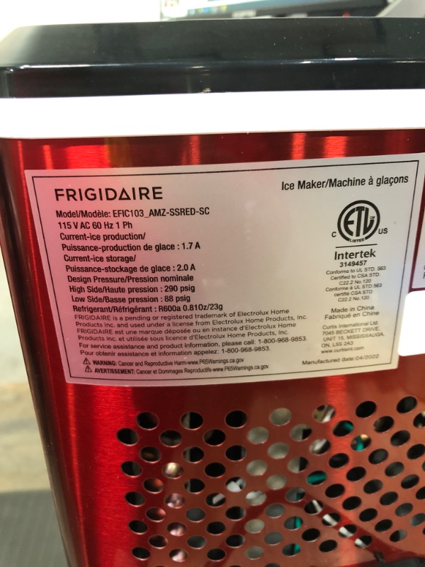 Photo 4 of ****USED FAIRLY NEW*** 

Frigidaire Ice Maker Machine - SELF CLEANING - Makes 26lbs. Ice Cubes Per Day - Red Stainless Red Stainless Ice Maker