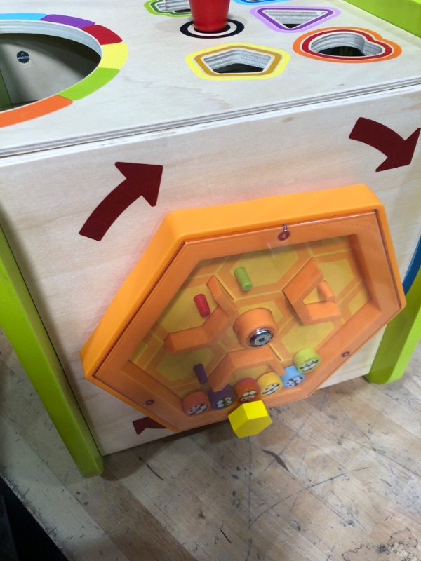 Photo 4 of ****USED FAIRLY NEW***

Country Critters Wooden Activity Play Cube by Hape | Wooden Learning Puzzle Toy for Toddlers, 5-Sided Activity Center with Animal Friends, Shapes, Mazes, Wooden Balls, Shape Sorter Blocks and More, 13.78 x 13.78 x 19.69 inches