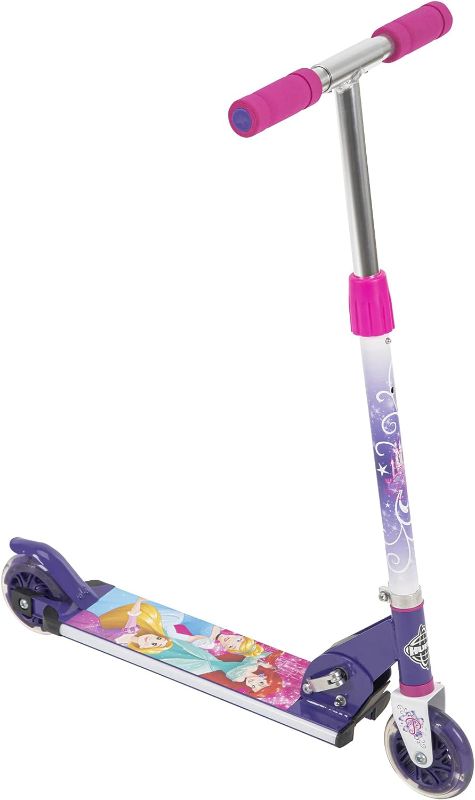 Photo 1 of ***MINOR TEAR ON FOAM HANDLE****
Huffy Electro-Light Inline 2 Wheel Scooter for Kids Age 5+, Disney Princess, Marvel, Star Wars, Frozen