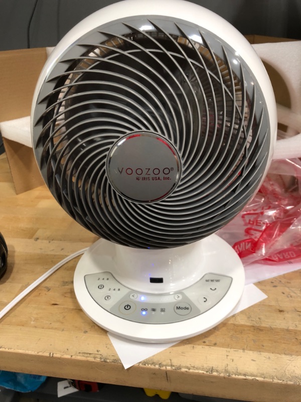 Photo 2 of ***NEW*** OPEN BOX TESTED FUNCTIONAL**** 

IRIS USA WOOZOO Oscillating Fan, Vortex Fan, DC Motor Quiet and Eco Friendly, Remote Equipped 8-in-1 Fan w/ Timer/ Multi Oscillation/ Air Circulator/ 10 Speed Settings, Large White White/Grey Large 120° Multi-Dir