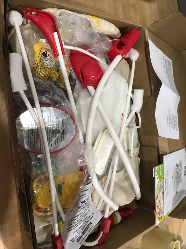 Photo 2 of ****NEW OPEN BOX MAY BE MISSING HARDWARE****
Bright Starts Playful Pinwheels Portable Baby Bouncer with Vibrating Infant Seat and-Toy Bar, 19.8x13.1x3.4 Inch, Age 0-6 Months