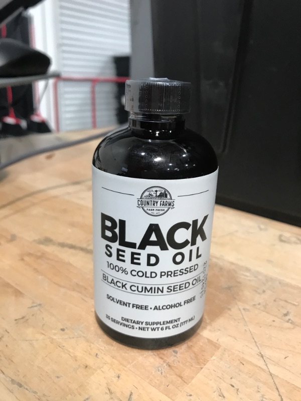 Photo 2 of ****EX
P 6/24*****
Country Farms Black Seed Oil Dietary Supplement, Black Cumin Seed Oil, Full Spectrum, Cold Pressed, 6 fl. oz, 35 Servings